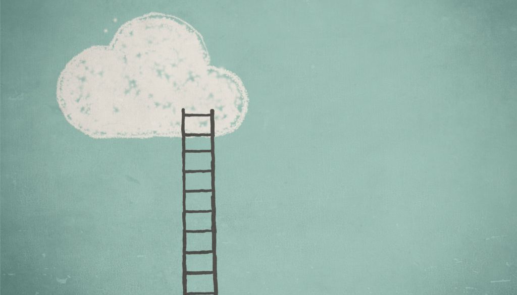 Drawing of ladder extending into the clouds