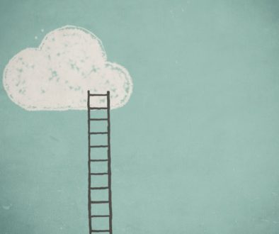 Drawing of ladder extending into the clouds