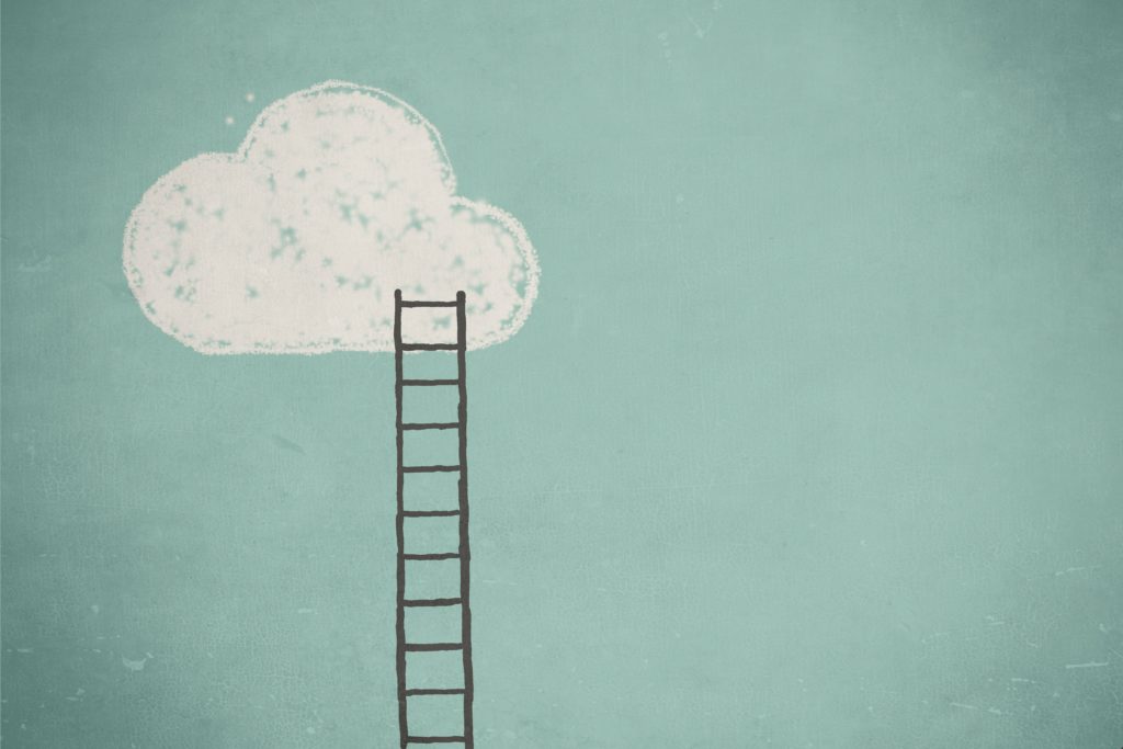 Drawing of ladder extending into the clouds